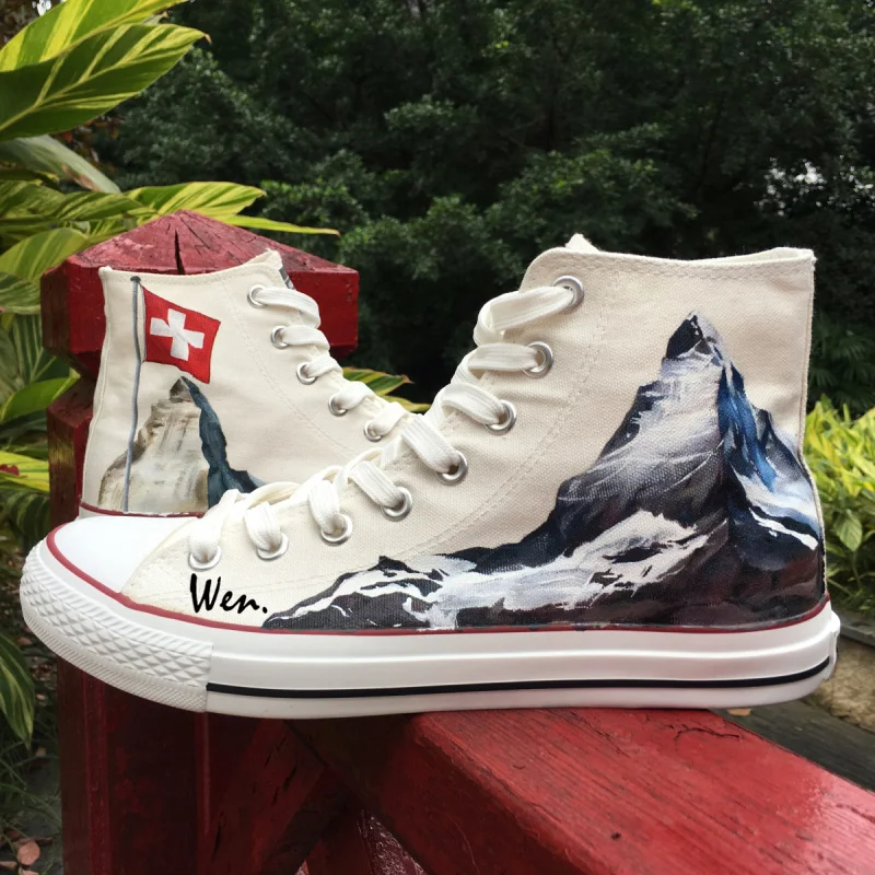 Wen Hand Painted Shoes White Design Custom Sneakers Switzerland Flag Alps Edelweiss High Top Men Women's Canvas Sneakers
Wen Hand Painted Shoes White Design Custom Sneakers Switzerland Flag Alps Edelweiss High Top Men Women's Canvas Sneakers