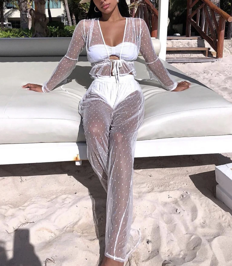 2019 New see through bikini swimsuit cover ups top+pant sexy women swimwear bathing suit cover up mesh beach set
2019 New see through bikini swimsuit cover ups top+pant sexy women swimwear bathing suit cover up mesh beach set