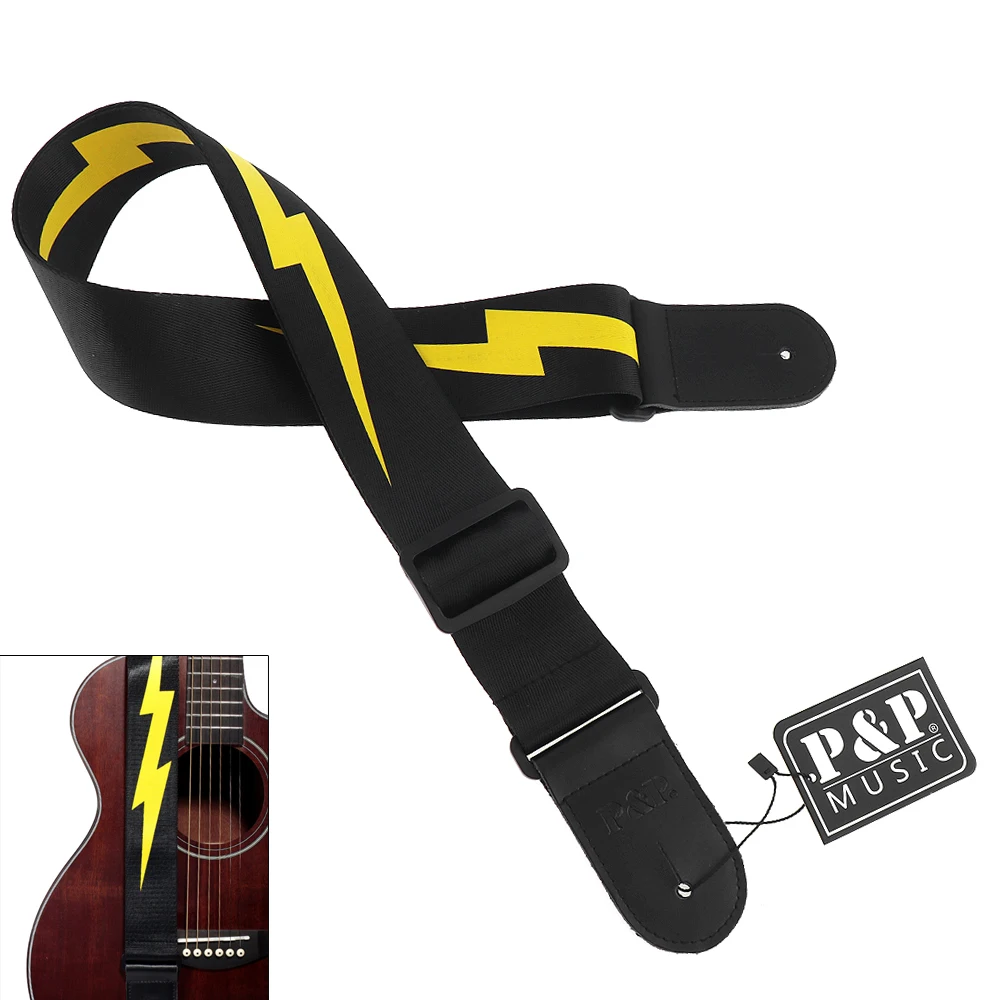Adjustable Guitar Strap Yellow Lightning Pattern with Genuine Leather Head for Acoustic Electric Bass Guitar
Adjustable Guitar Strap Yellow Lightning Pattern with Genuine Leather Head for Acoustic Electric Bass Guitar