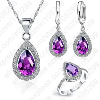 JEXXI Purple Jewelry Sets Water Drop 925 Sterling Silver