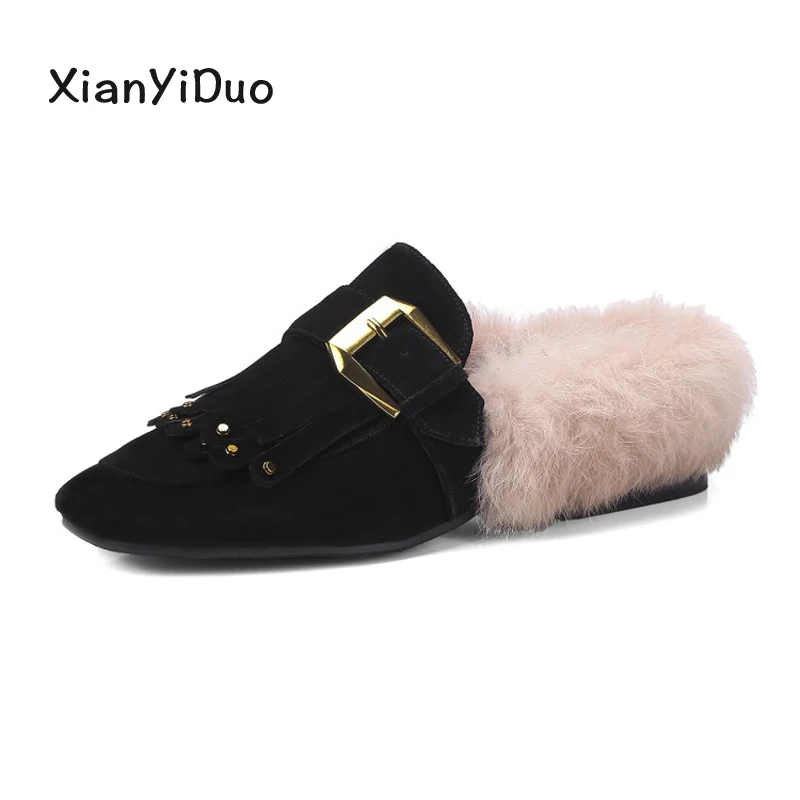 XianYiDuo/домашние тапочки из плюша зимняя обувь женские плюшевые зимние коровьей