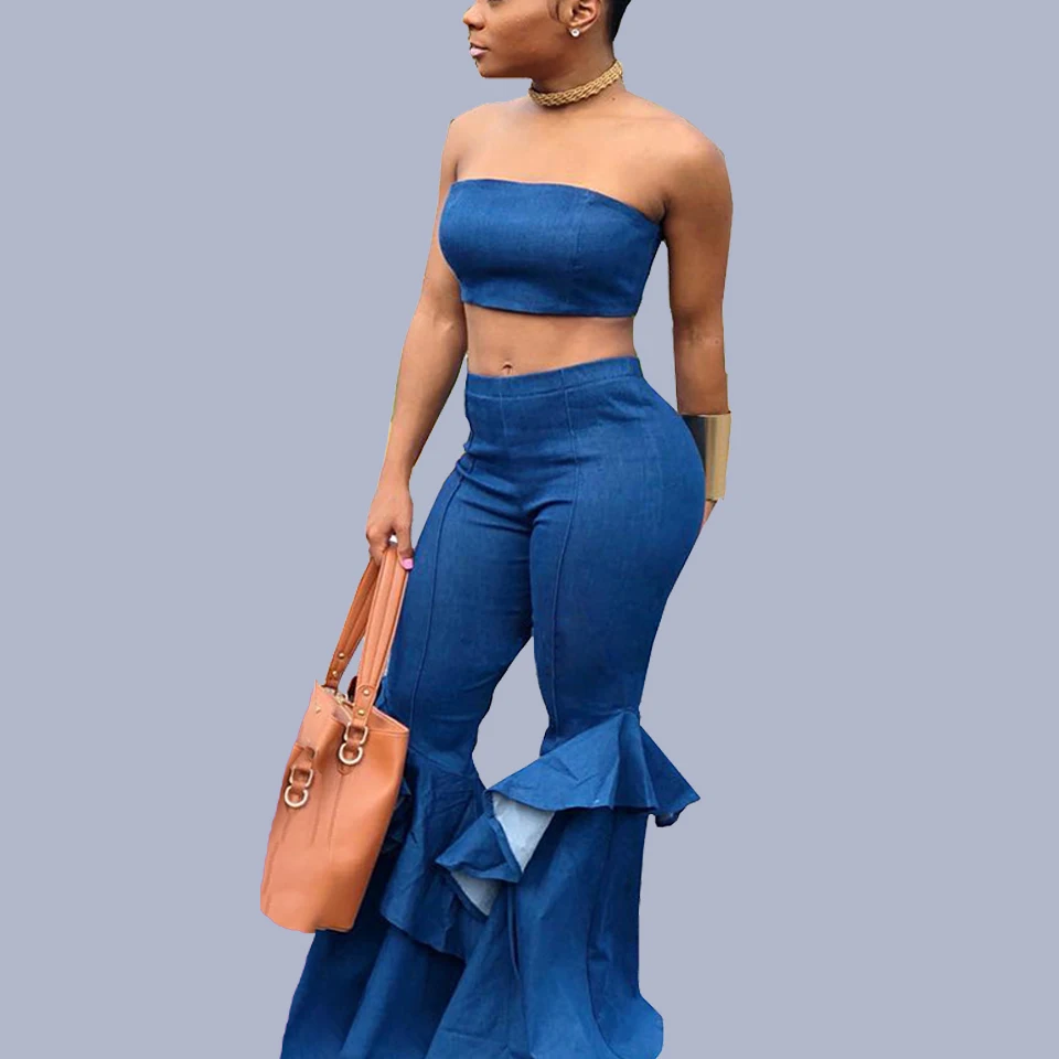 Ruffle Bell Bottom High Waisted Pants Ensemble Femme 2 Pieces Flare Pants Women Off Shoulder Set Two Piece Set Crop Top And Pant
Ruffle Bell Bottom High Waisted Pants Ensemble Femme 2 Pieces Flare Pants Women Off Shoulder Set Two Piece Set Crop Top And Pant