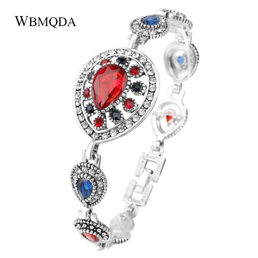 Luxury Fashion Silver Color Crystal Bracelets For Women Vintage Hollow Water Drop Colored Resin Stone Bracelet Party Accessories | Украшения
