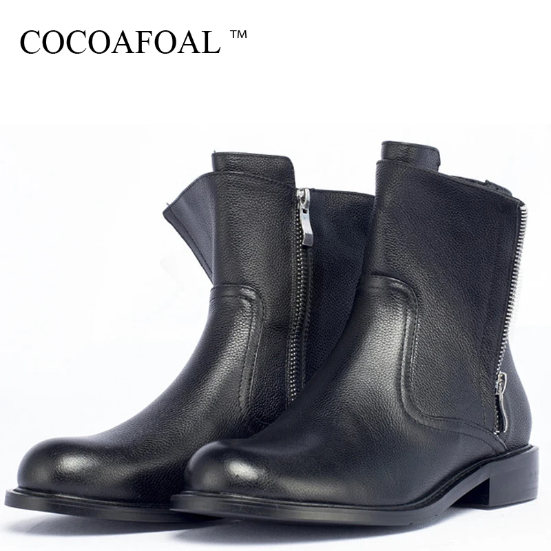 COCOAFOAL Women's Genuine Leather Motorcycle Boots Winter Punk Gothic Shoes Woman Ankle Boots Genuine Leather Chelsea Boots 2018