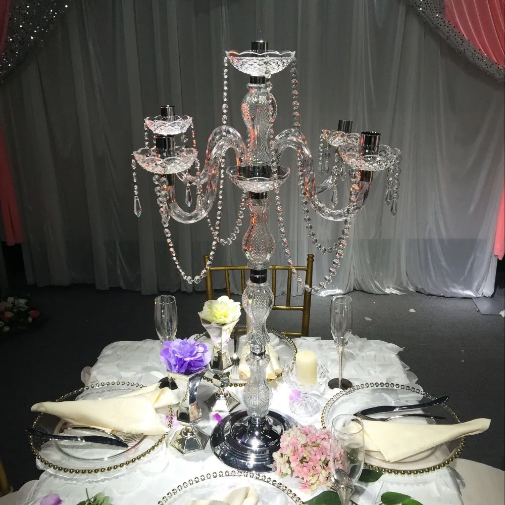 5 pcs wedding candle holder centerpiece 90cm height Acrylic 5-arms metal candelabras with crystal pendants 
5 pcs wedding candle holder centerpiece 90cm height Acrylic 5-arms metal candelabras with crystal pendants
