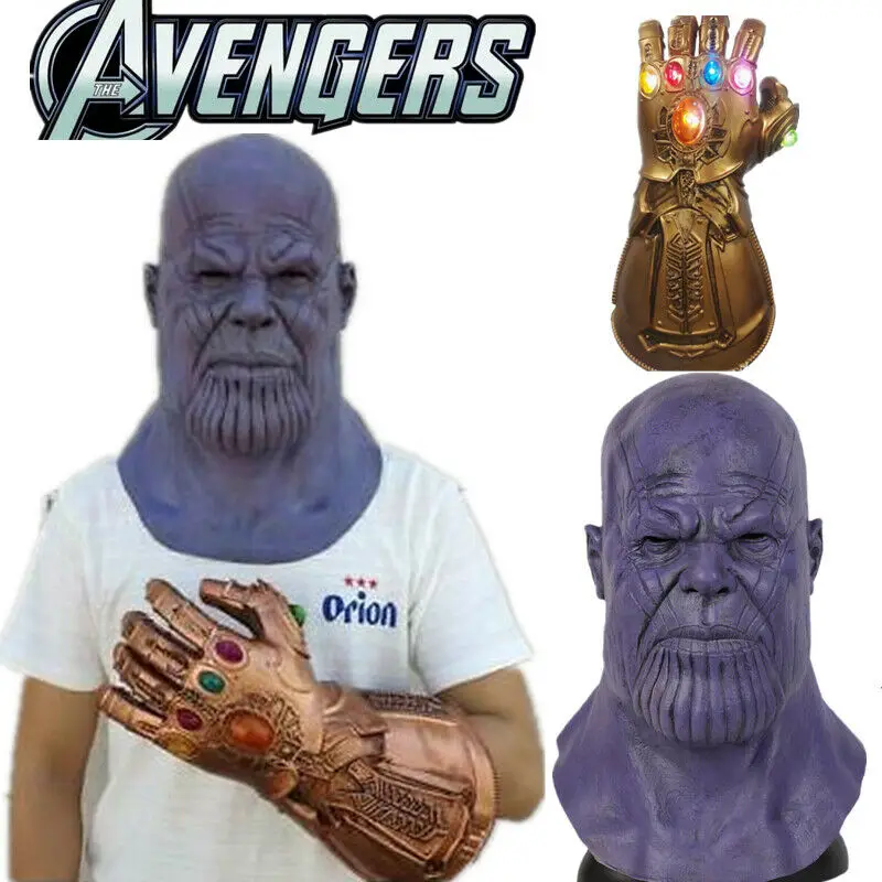 Thanos 1:1 LED Infinity Gauntlet Avengers Infinity War Gloves Helmet Cosplay Latex Masks Halloween Party Props One Size
Thanos 1:1 LED Infinity Gauntlet Avengers Infinity War Gloves Helmet Cosplay Latex Masks Halloween Party Props One Size