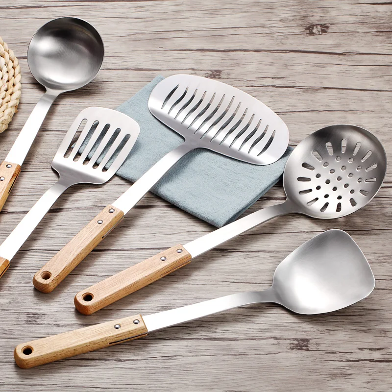 Stainless Steel Cooking Utensils Set 5 Pieces Home Kitchen Accessories Wood Cooking Tools Set Nonstick Cookware
Stainless Steel Cooking Utensils Set 5 Pieces Home Kitchen Accessories Wood Cooking Tools Set Nonstick Cookware