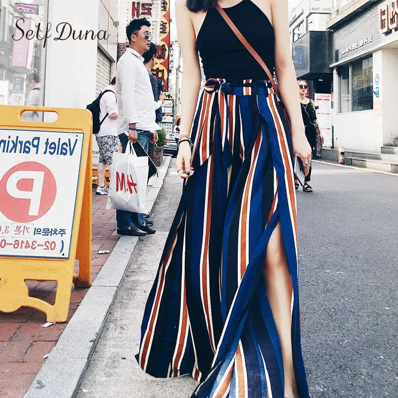 Self Duna 2019 Autumn Women Striped Wide Leg Pants Split Lace Up Sexy Chiffon Loose Casual Female High Waist Pants Lady Trousers
Self Duna 2019 Autumn Women Striped Wide Leg Pants Split Lace Up Sexy Chiffon Loose Casual Female High Waist Pants Lady Trousers