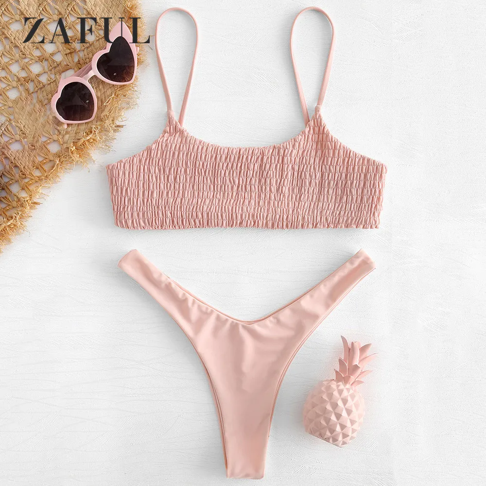 ZAFUL Smocked Bikini Swimwear Women Shirred High Cut Swimsuit Sexy Spaghetti Straps Unlined Bralette Thong Biquni Bathing Suit
ZAFUL Smocked Bikini Swimwear Women Shirred High Cut Swimsuit Sexy Spaghetti Straps Unlined Bralette Thong Biquni Bathing Suit