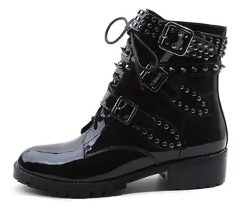 Ladies Chaussure Women Patent Leather Shoes Woman Zapatos Mujer Sapato Ankle Boots Chunky Mid Heels Rivets Punk Rock XZ181268
Ladies Chaussure Women Patent Leather Shoes Woman Zapatos Mujer Sapato Ankle Boots Chunky Mid Heels Rivets Punk Rock XZ181268
