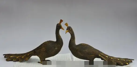 S01310 12"Chinese Folk Bronze Gilt Rosefinch Peacock Phoenix bird Animal Statue pair (B0413)
S01310 12"Chinese Folk Bronze Gilt Rosefinch Peacock Phoenix bird Animal Statue pair (B0413)