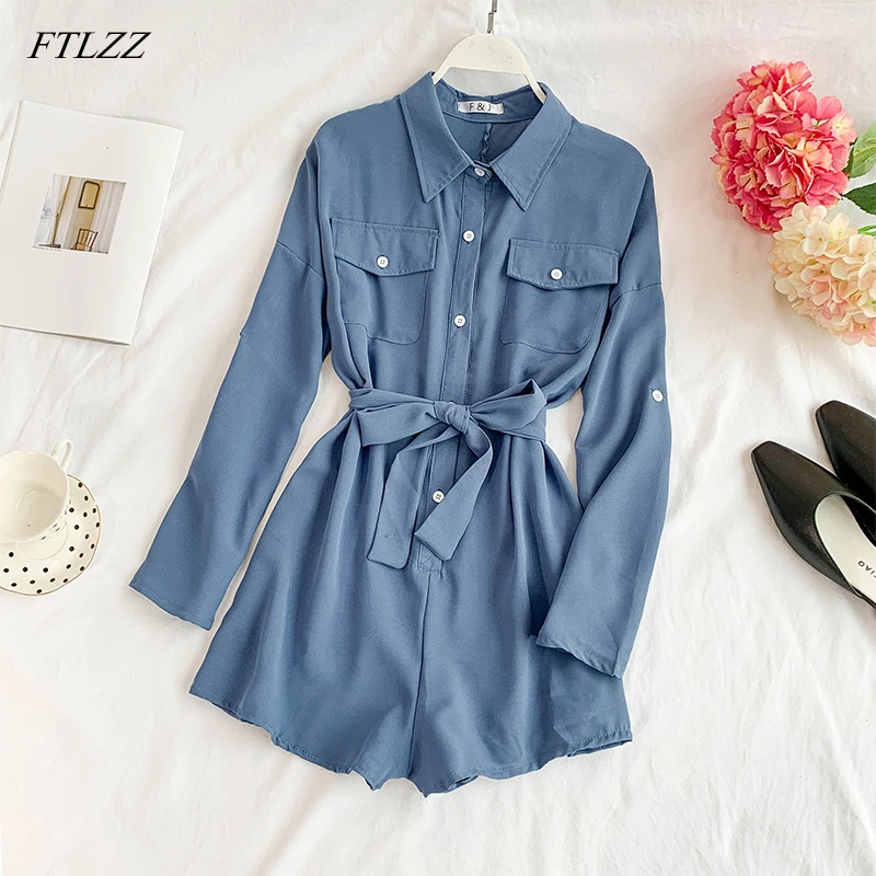 FTLZZ Casual Chiffon Playsuit Women Korean Solid Pocket Turn-down Collar Beige Blue Fashion Overall Summer Jumpsuit
FTLZZ Casual Chiffon Playsuit Women Korean Solid Pocket Turn-down Collar Beige Blue Fashion Overall Summer Jumpsuit