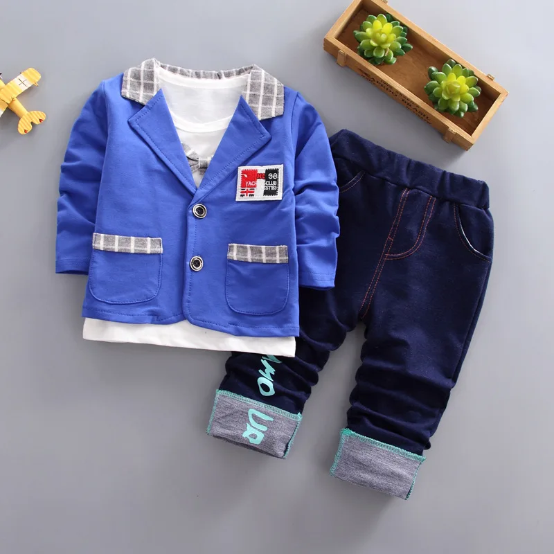 BibiCola spring autumn boys clothing set formal coat+t-shirt+denim pants tracksuit for children clothes kids cotton 3pcs |