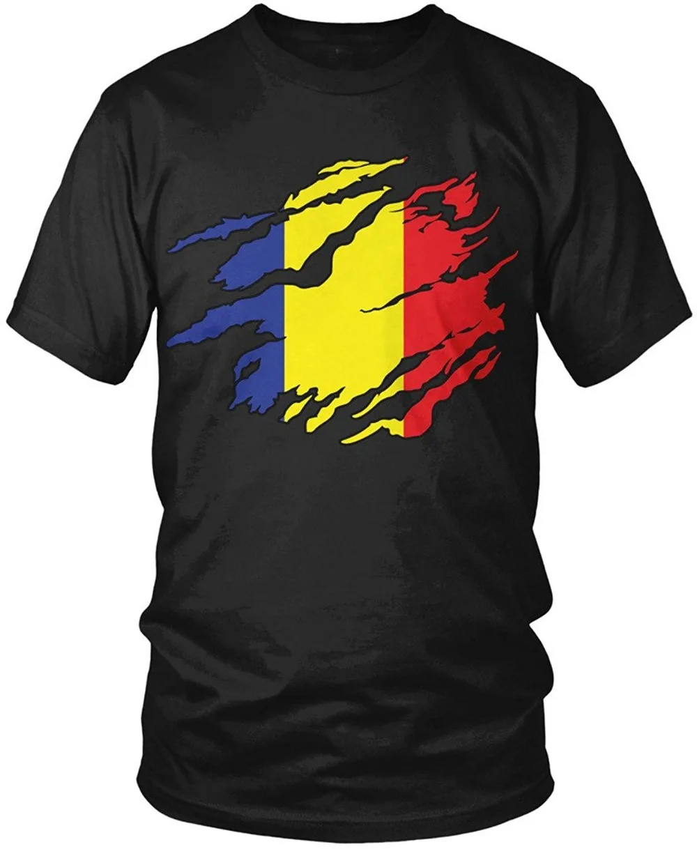 Image Romania Flag Tear Through, Rip Out Romanian Flag Men Funny casual streetwear hip hop printed T shirt