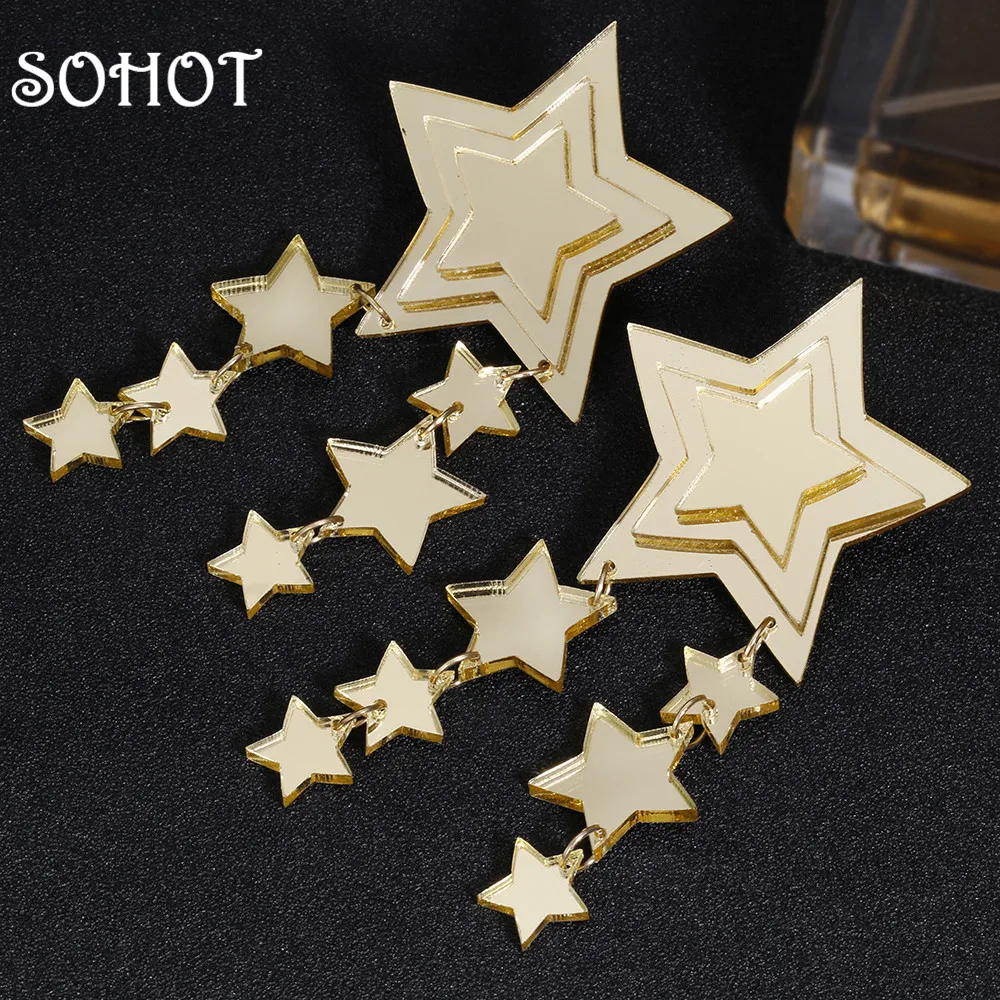SOHOT Trendy Tide Women Layer Hollow Star Drop Earrings Exquisited Gold Color Personality Jewelry Temperament Party Bijoux
SOHOT Trendy Tide Women Layer Hollow Star Drop Earrings Exquisited Gold Color Personality Jewelry Temperament Party Bijoux