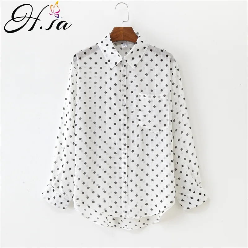 H.SA women sweet polka dots blouse see through turn down collar loose style female casual shirts chic Chiffon tops blusas 2019
H.SA women sweet polka dots blouse see through turn down collar loose style female casual shirts chic Chiffon tops blusas 2019