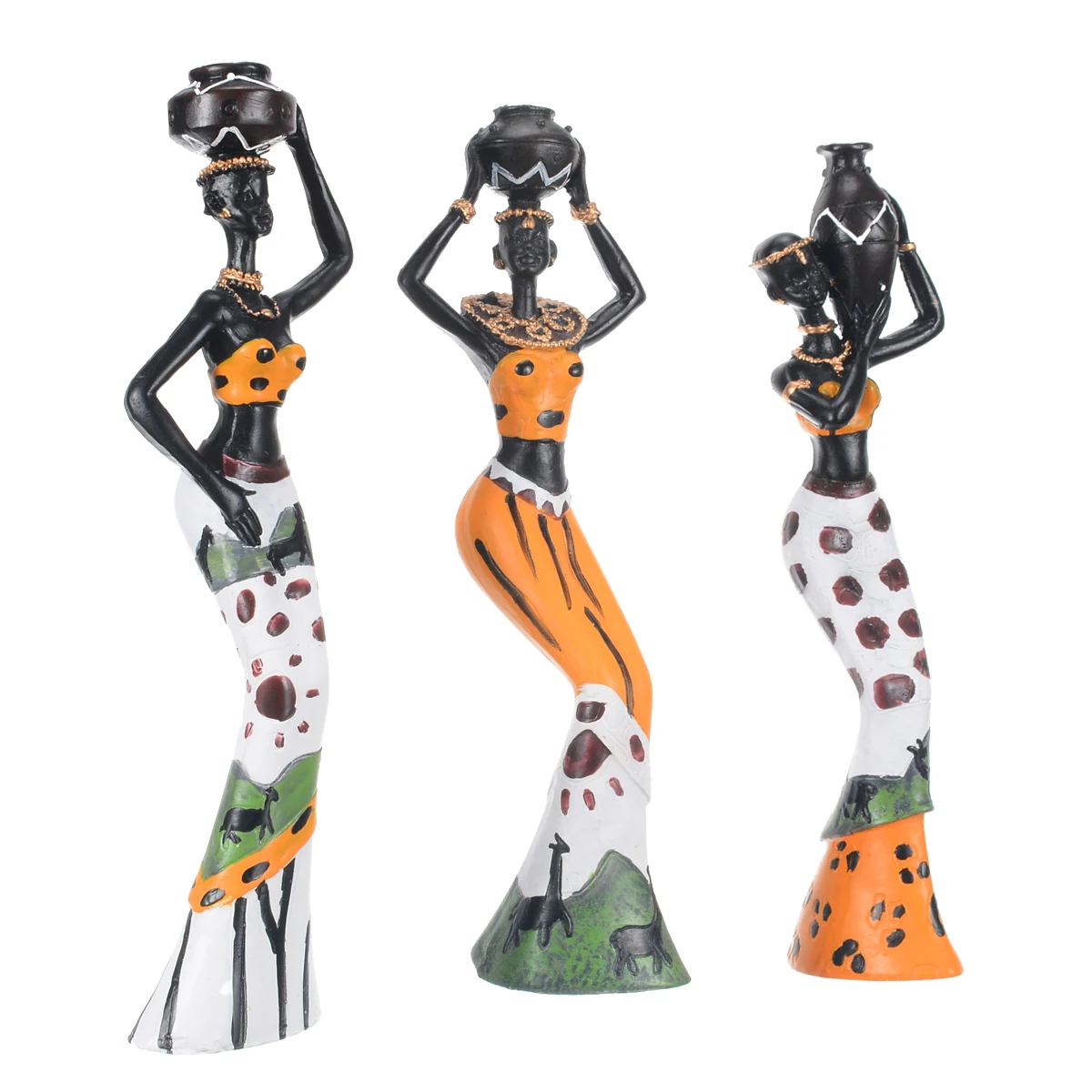 3pcs Exotic African Lady Figurines Set Resin Statue Ornament Art Home Desk Sculpture Decors For Home Office