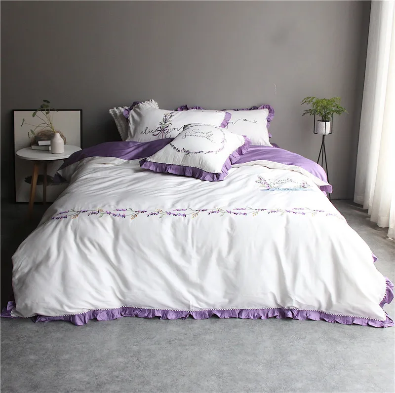 Purple Lavender Bedding Set Egyptian Cotton Duvet Cover Flat Sheet