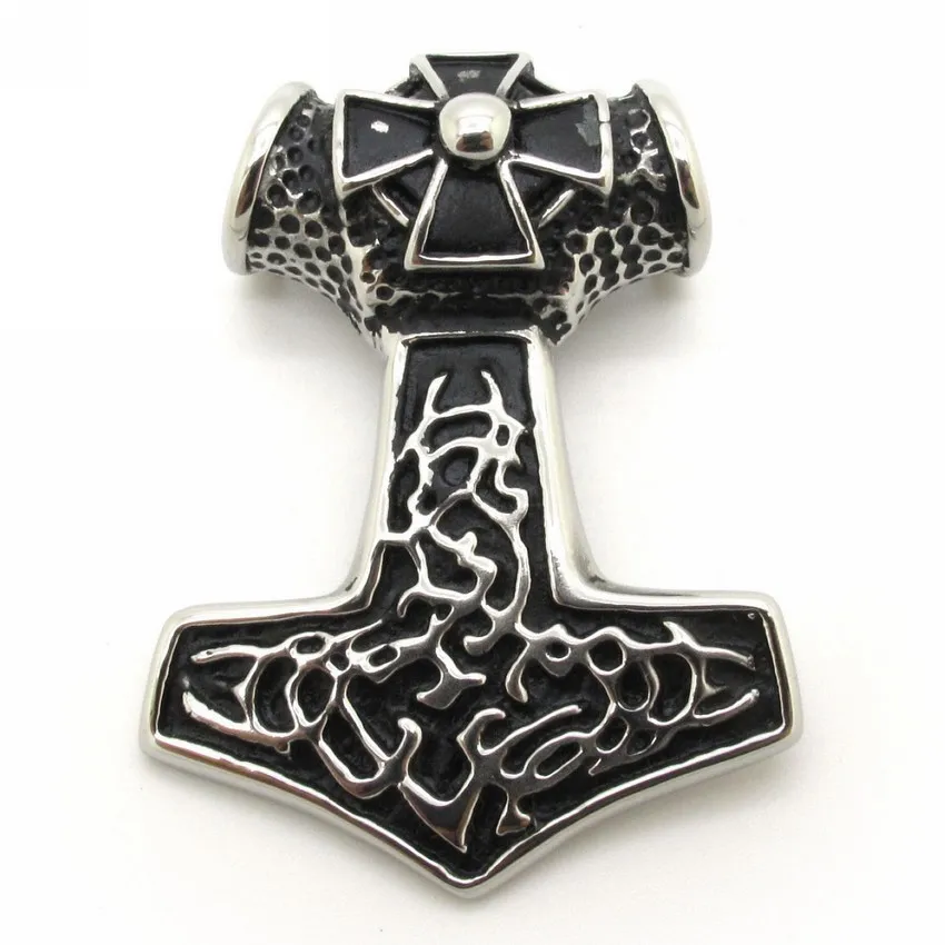 Best Price Punk Thor's Hammer Big Cross 316L Stainless Steel Bead Inlay Pendant Jewelry New Arrival | Украшения и аксессуары
