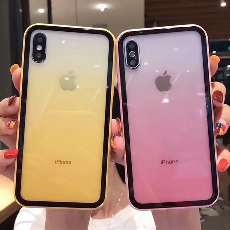 Colorful Shockproof Silicone Bumper Frame Glass Case For iPhone 11 X XR XS Max 8 7 6 6S Plus Rainbow Gradient Transparent Cover
Colorful Shockproof Silicone Bumper Frame Glass Case For iPhone 11 X XR XS Max 8 7 6 6S Plus Rainbow Gradient Transparent Cover