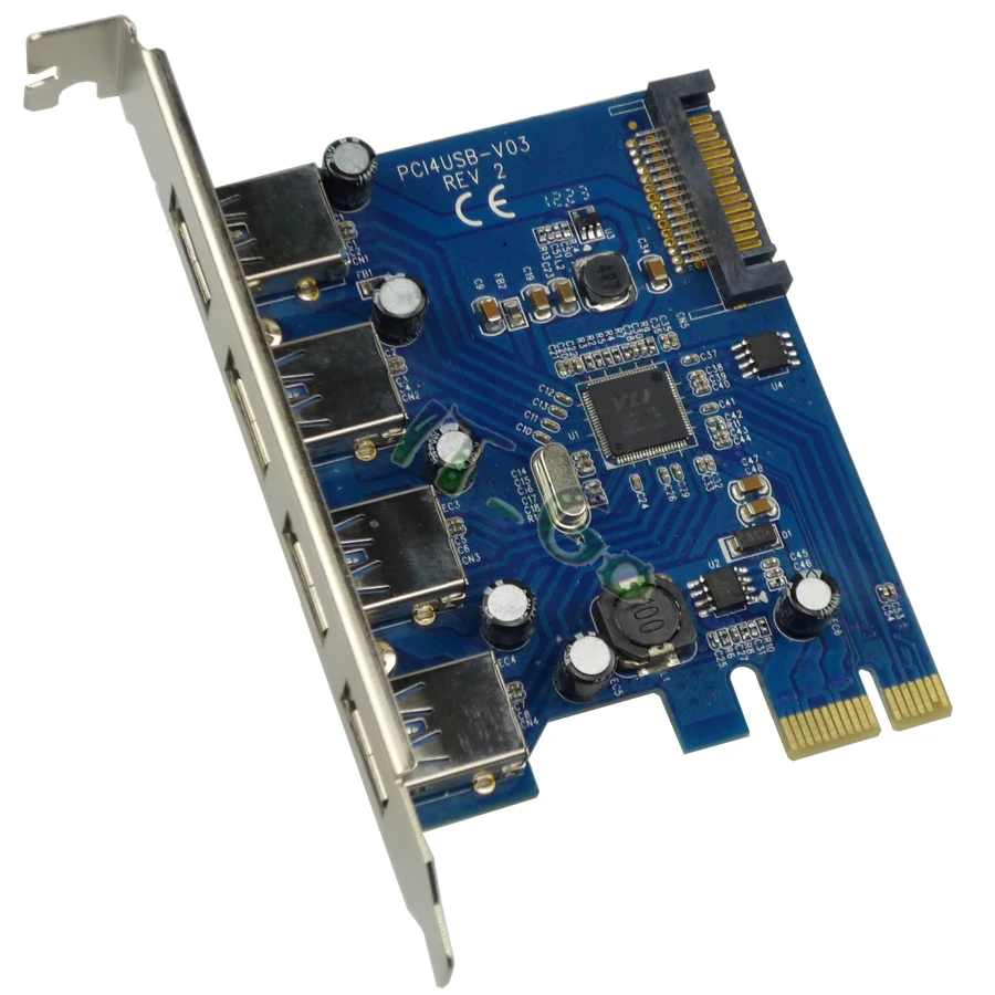 Super-Speed 4 Port USB 3.0 PCI-E PCIe PCI Express Expansion Card For Desktop with 15-pin SATA Power Connector
Super-Speed 4 Port USB 3.0 PCI-E PCIe PCI Express Expansion Card For Desktop with 15-pin SATA Power Connector