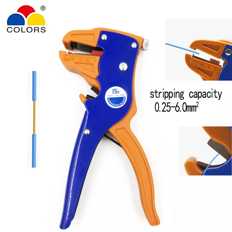 COLORS HS-700D automatic wire strippers multi-function pliers cutter wire pressure setting spring srtipping capacity 0.25-6mm2
COLORS HS-700D automatic wire strippers multi-function pliers cutter wire pressure setting spring srtipping capacity 0.25-6mm2