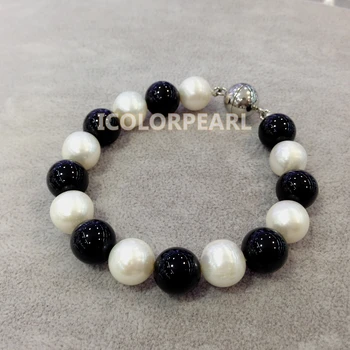 WEICOLOR Big 12mm White Potato Round Natural Cultured Freshwater Pearl And Black Stone Bracelet.
WEICOLOR Big 12mm White Potato Round Natural Cultured Freshwater Pearl And Black Stone Bracelet.
