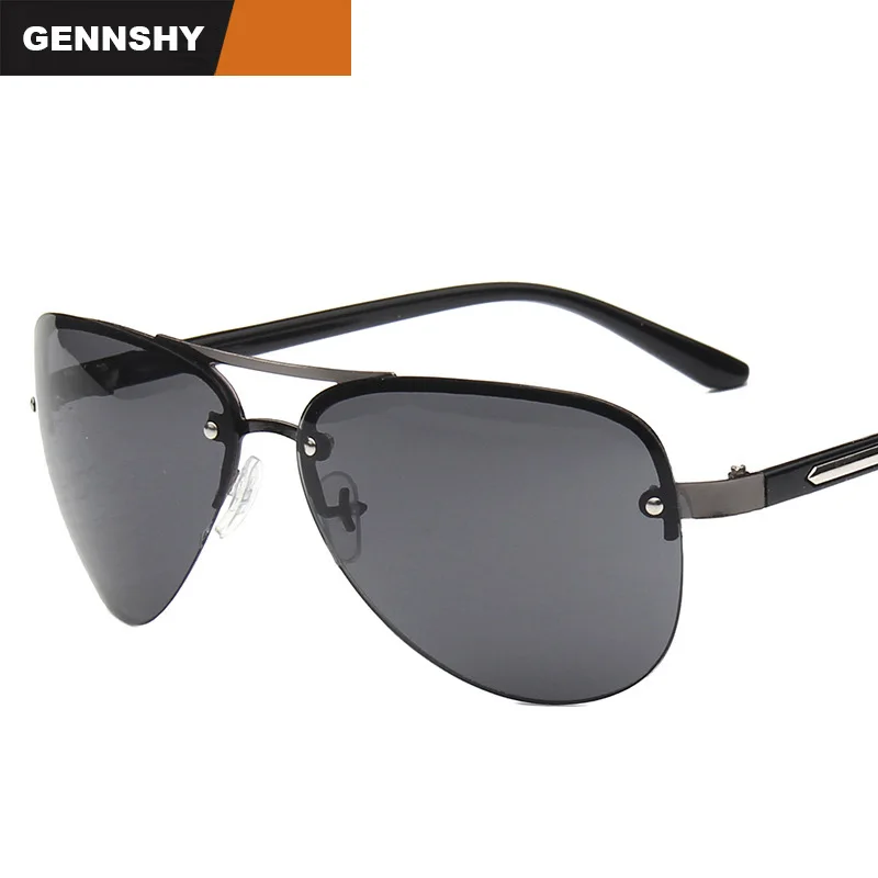 

Fashion Aviator Sunglasses Man Metal Rimless Pilot Sun Glasses Men Gun Metal Frame Gradient Grey Lenses Driving Eyewear UV400