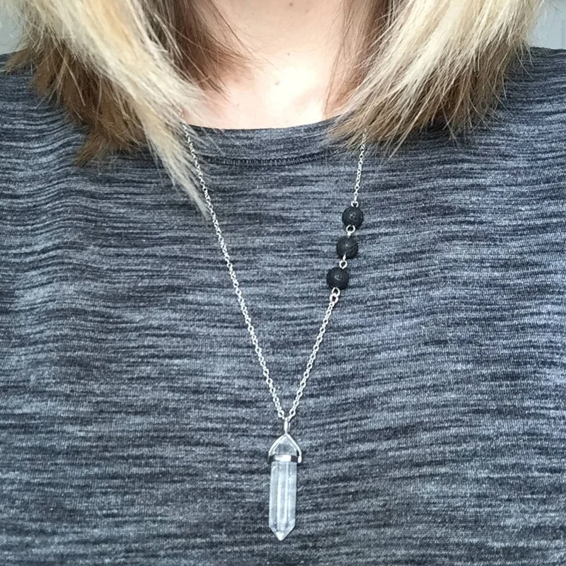 10pc) Lava Stone Essential Oil Diffuser Necklace Aromatherapy Jewelry with Crystal Bullet Natural Stone Quartz Diffuser Necklace
10pc) Lava Stone Essential Oil Diffuser Necklace Aromatherapy Jewelry with Crystal Bullet Natural Stone Quartz Diffuser Necklace