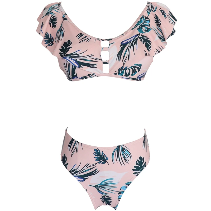 Ruffle Lace Up Swimsuit Two Piece