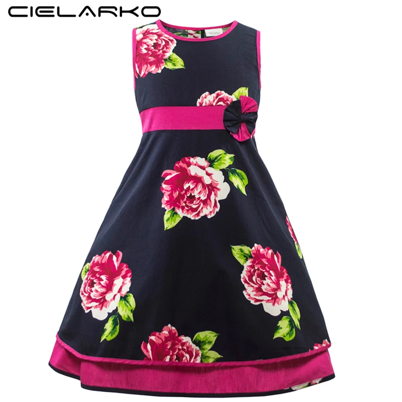 Cielarko Summer Girls Dress Brand Baby Flower Dresses Sleeveless Cotton Children Party Costume Kids Holiday Clothing for Girl | Детская