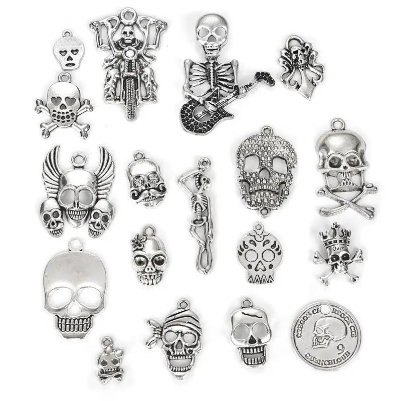 18pcs Tibetan Silver Metal Sugar Skull Charm Pendant Halloween Skull Skeleton Charms for Bracelets Necklace DIY Jewelry Making
18pcs Tibetan Silver Metal Sugar Skull Charm Pendant Halloween Skull Skeleton Charms for Bracelets Necklace DIY Jewelry Making