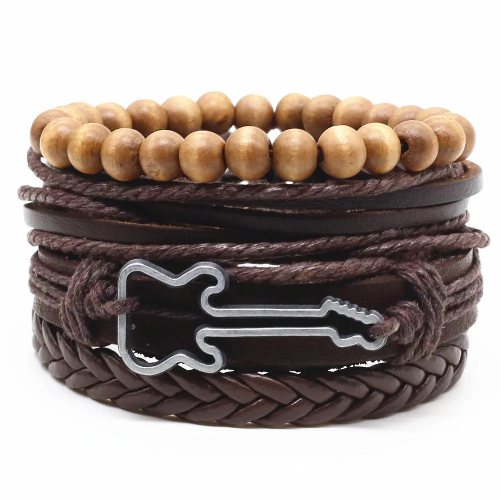 4 Pcs/set Weave Vintage Black Brown Genuine Bead Feather Cross Archor Guitar Charm Men Women Leather Bracelets Female Jewelry
4 Pcs/set Weave Vintage Black Brown Genuine Bead Feather Cross Archor Guitar Charm Men Women Leather Bracelets Female Jewelry