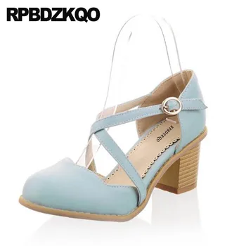 Thick Belts High Heels Lilac Light Blue Women Shoes Pumps Round Toe Cute Lolita Sweet Cross Strap Pink 2018 Size 4 34 Japanese 
Thick Belts High Heels Lilac Light Blue Women Shoes Pumps Round Toe Cute Lolita Sweet Cross Strap Pink 2018 Size 4 34 Japanese