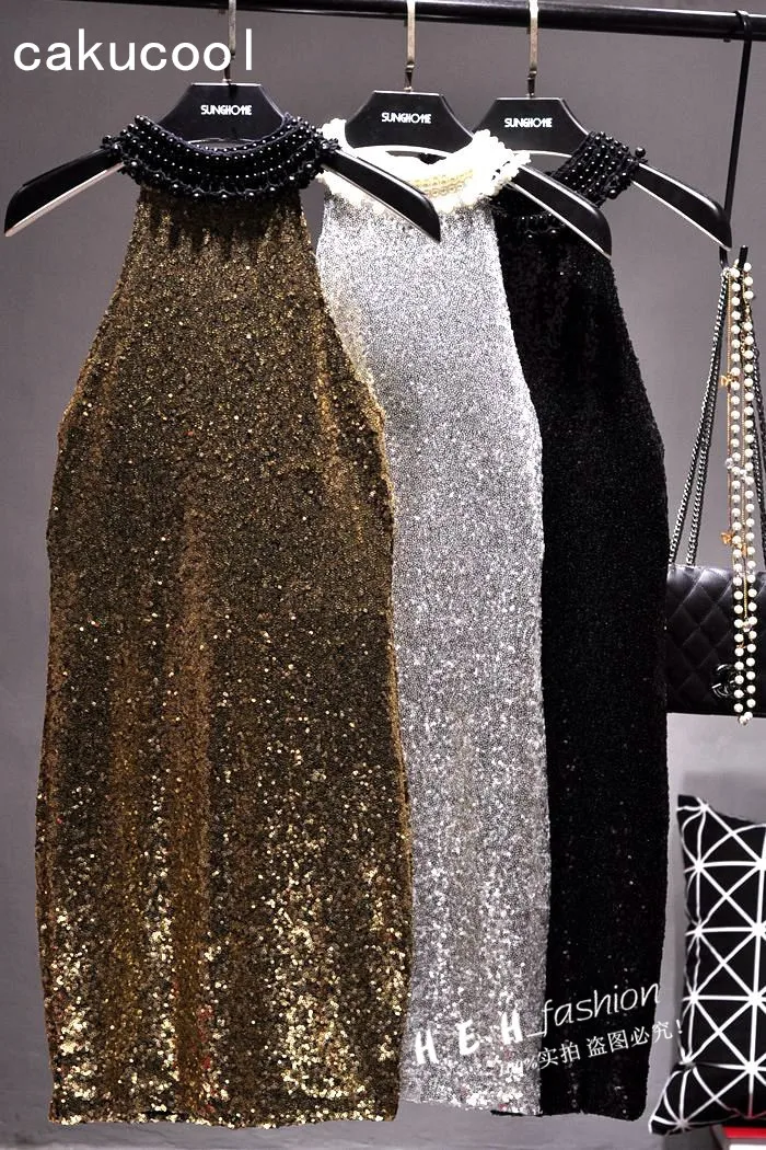 Cakucool Sequined Dress Summer Sheath Luxury Halter Sundress Bodycon Slim Bling Vestidos Pearl Beading Party Mid Long Dresses
Cakucool Sequined Dress Summer Sheath Luxury Halter Sundress Bodycon Slim Bling Vestidos Pearl Beading Party Mid Long Dresses