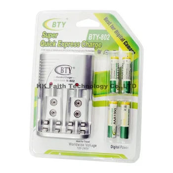 

BTY 1.2V AAA 4x AAA1350 series 350mah Rechargeable Ni-MH Battery + BTY-802 AA /AAA Battery charger EU Charger