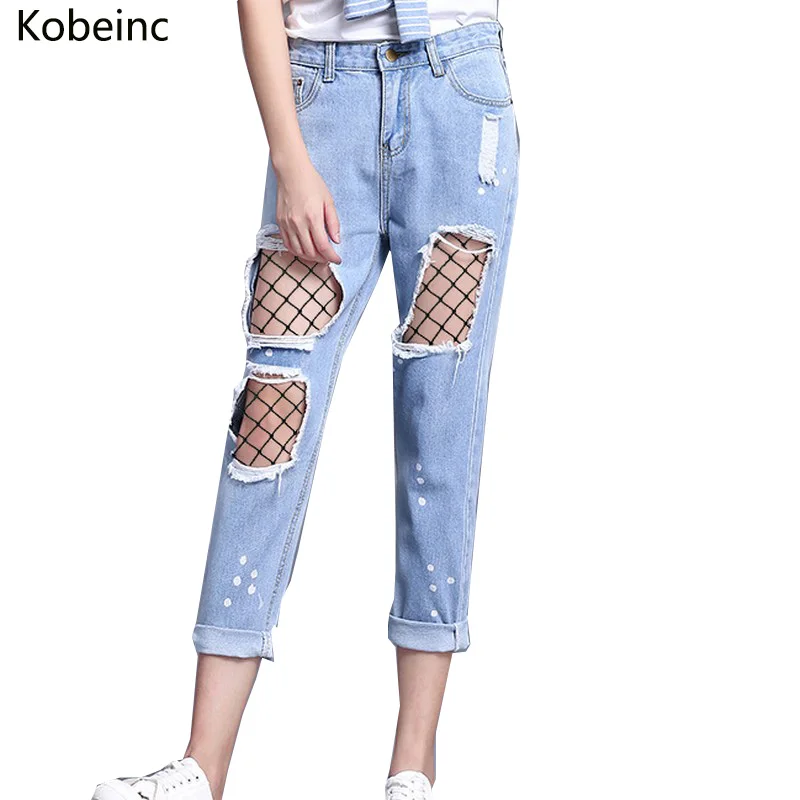 Kobeinc Harajuku Ripped Jeans for Women Mesh Design Female Denim Pants Plus size Vaqueros 2017 High Waist Pantalon Ankle-Length
Kobeinc Harajuku Ripped Jeans for Women Mesh Design Female Denim Pants Plus size Vaqueros 2017 High Waist Pantalon Ankle-Length