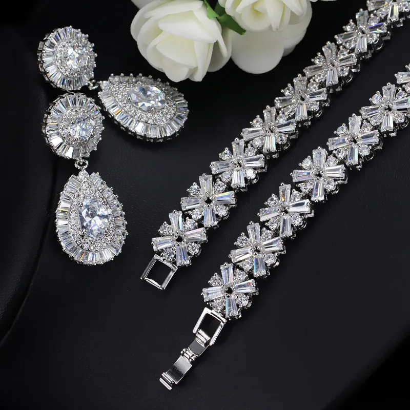 CWWZircons White Gold Color Luxury Bridal CZ Crystal Necklace and Earring Set Big Wedding Jewelry Sets For Brides T103 32