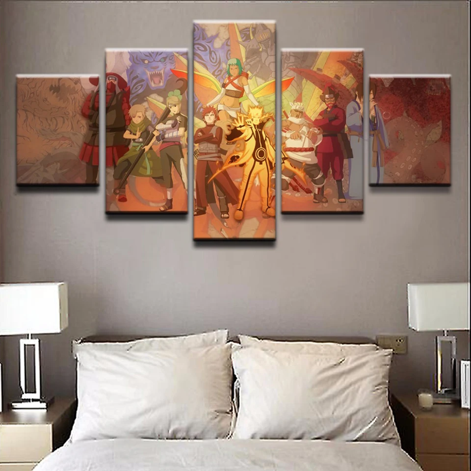 

Artwork Anime Poster Modern Framework Living Room Wall Art 5 Panel Naruto Characters Decorative Canvas Modular Picture Painting