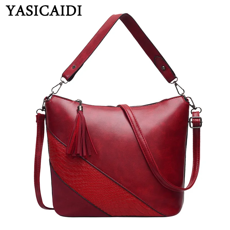 

YASICAIDI 2019 Elegant PU Satchels Ladies Hand Bags Female Crossbody Bag Rivet Decor Leather Women Messenger Bags With Tassel