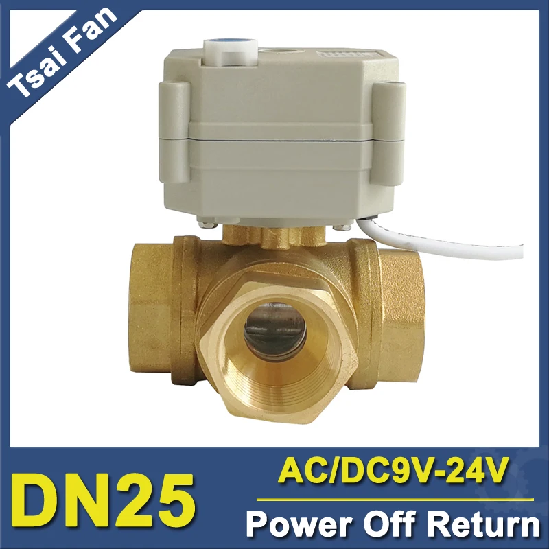 TF25-BH3-B Brass 1'' (DN25) 3 Way T Type Power Off Return Electric ball Valve AC/DC9-24V 2 Wires with signal feed back
TF25-BH3-B Brass 1'' (DN25) 3 Way T Type Power Off Return Electric ball Valve AC/DC9-24V 2 Wires with signal feed back