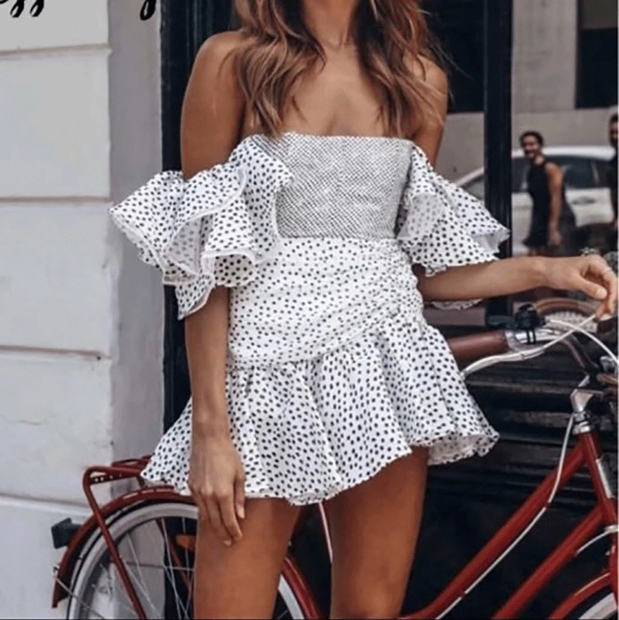 2019 New Women Fahsion Sexy Mini Dress Dots Pattern Slash Neck Ruffled Style Off Shoulder Holiday and Vocation Dresses
2019 New Women Fahsion Sexy Mini Dress Dots Pattern Slash Neck Ruffled Style Off Shoulder Holiday and Vocation Dresses