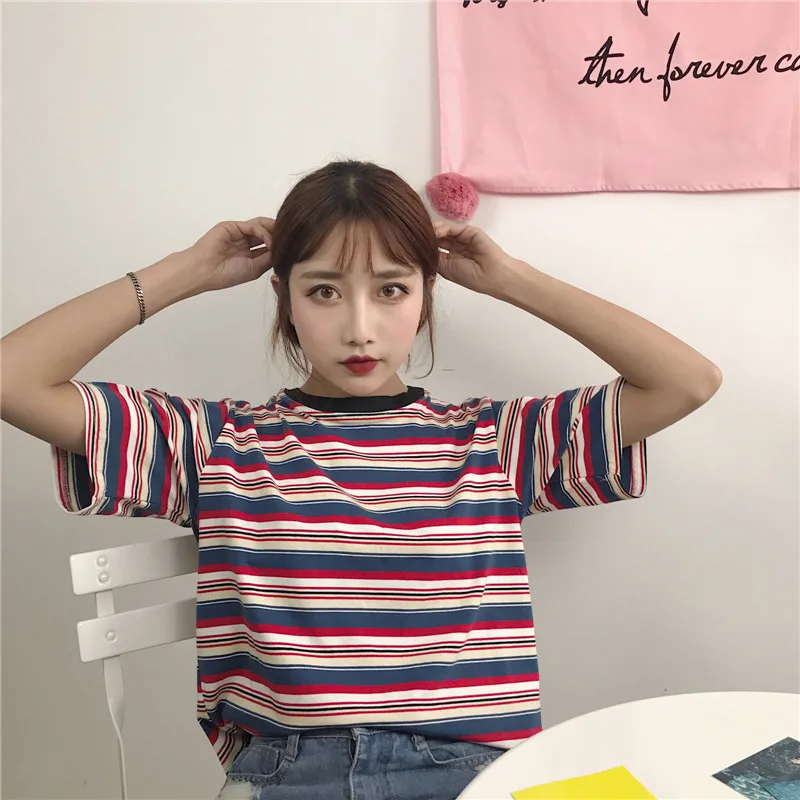 T-Shirt Femme 2019 Summer Womens Clothing Korean Style Ulzzang Harajuku Striped Short Sleeve Tshirt Women T-shirts Female Top
T-Shirt Femme 2019 Summer Womens Clothing Korean Style Ulzzang Harajuku Striped Short Sleeve Tshirt Women T-shirts Female Top