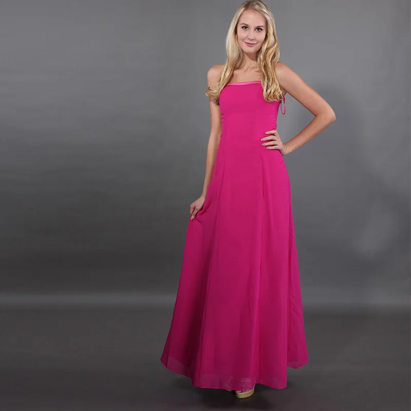 Фото Фуксия розовое вечернее платье с манжетами без бретелек шифоновое | Платья подруги невесты (32973627030)