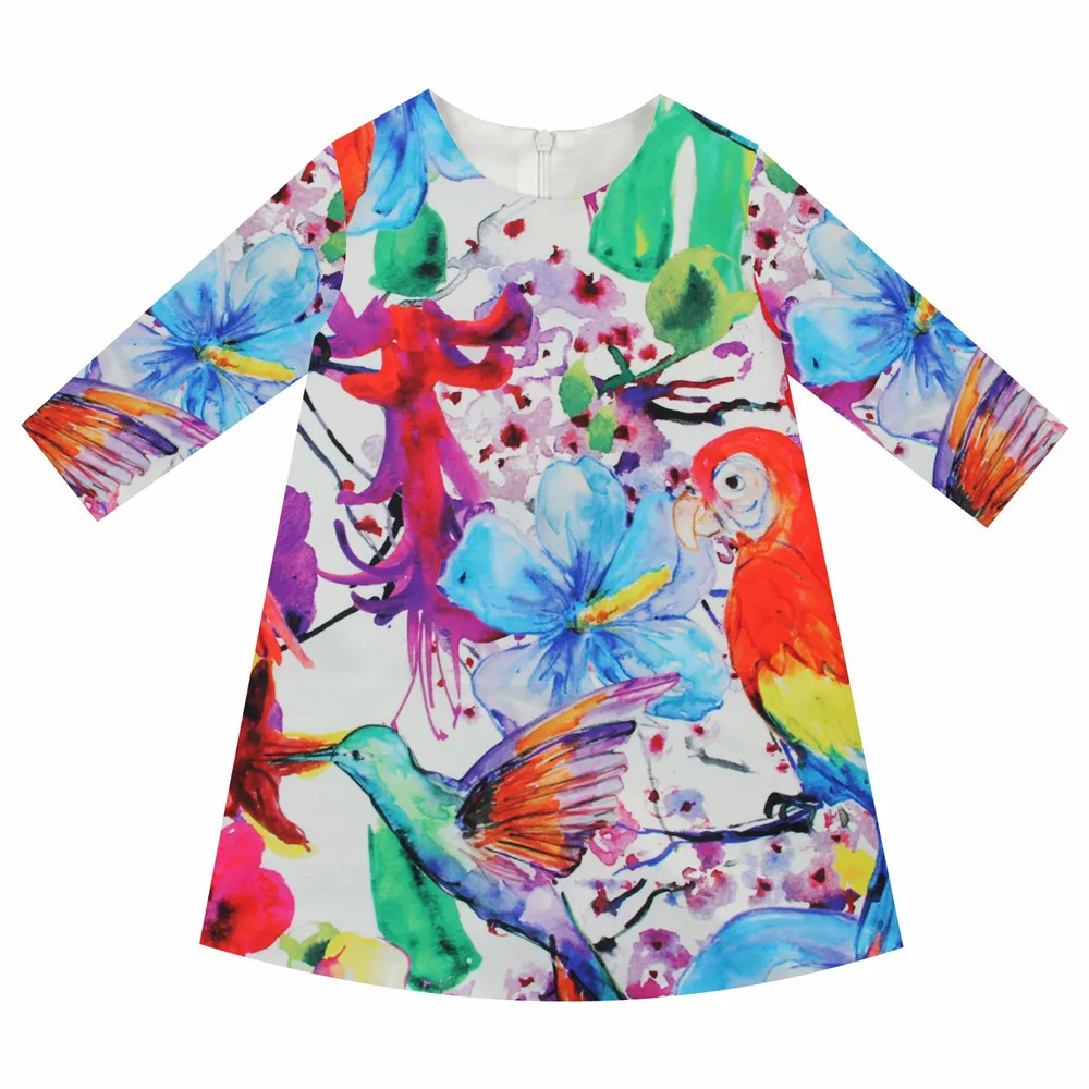 Girls Dresses parrot Print Children Designer baby Kids Clothes gril Fashion Kids 7 sleeve Girl clothing Spring and autumn dress
Girls Dresses parrot Print Children Designer baby Kids Clothes gril Fashion Kids 7 sleeve Girl clothing Spring and autumn dress