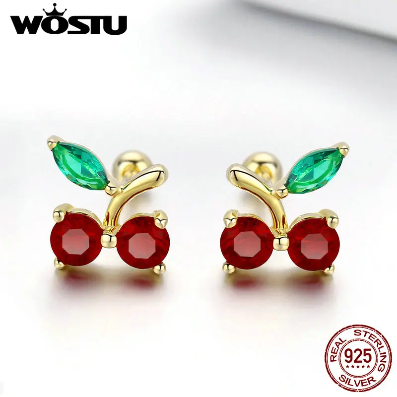 WOSTU Korean Fashion Cherry Stud Earrings 925 Sterling Silver Zircon Gold Samll Earrings For Women Wedding Style Jewelry FIE543
WOSTU Korean Fashion Cherry Stud Earrings 925 Sterling Silver Zircon Gold Samll Earrings For Women Wedding Style Jewelry FIE543