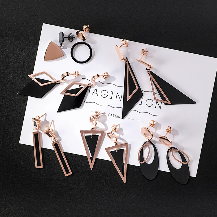 Japan Korean Titanium Steel Earrings Geometric Triangle Round Circle Tassel Long Drop Earring for Women Jewelry Wholesale Gift 
Japan Korean Titanium Steel Earrings Geometric Triangle Round Circle Tassel Long Drop Earring for Women Jewelry Wholesale Gift