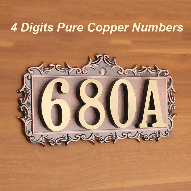 Image 4 Digits House Number 180*83*2.5mm European Style Pure Copper Gate Numbers Card Hotel Villa Apartment Door Plating Plate Signs