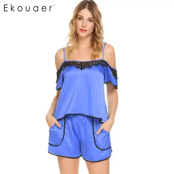 Ekouaer Summer Sexy Satin Pajamas Set Women Two Piece Shorts Sleepwear Off Shoulder Lace Trim Top And Short Pant Pijama Set
Ekouaer Summer Sexy Satin Pajamas Set Women Two Piece Shorts Sleepwear Off Shoulder Lace Trim Top And Short Pant Pijama Set