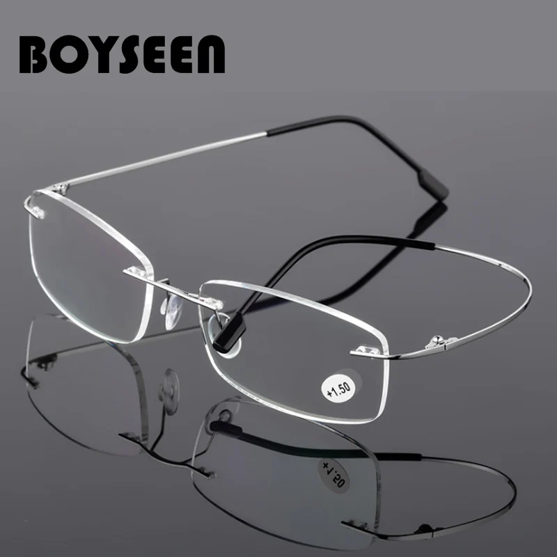 BOYSEEN Rimless Reading Glasses Men Titanium Alloy Fold Women Square Eyeglasses Presbyopic Frameless Eyewear 1.0 1.5 2.0 2.5
BOYSEEN Rimless Reading Glasses Men Titanium Alloy Fold Women Square Eyeglasses Presbyopic Frameless Eyewear 1.0 1.5 2.0 2.5
